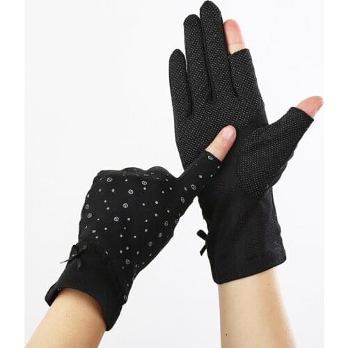 Spring Lace Fingerless Gloves Women Driving Gloves Summer Stretch Sunscreen Anti-Uv Anti-Slip Breathable Mittens Guantes