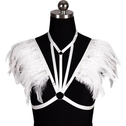 Natural Feather Body Belts Harness Bra Gothic Clothes Harness Fashion Sexy Lingerie Goth Bdsm Stockings Garter Womens Underwear