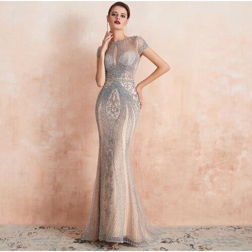 Luxury Evening Dresses 2020 Rhinestones Nude Mermaid Elegant Long Pageant Dress Formal Women Gown robe de soiree