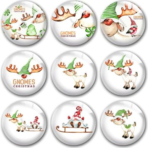 Handmade Merry Christmas X-Mas Gnomes Reindeer Round Photo Glass Cabochons Demo Flat Back DIY Jewelry Making Findings Accessory