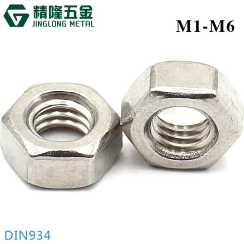 50/100/150pcs 304 Stainless Steel DIN934 Hex Hexagon Nut for M1.6 M2 M2.5 M3 M4 M5 M6 Screw Bolt