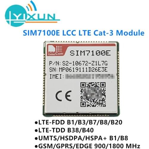 SIMCOM SIM7100E LTE Cat-3 Module LCC type Five-Band LTE-FDD B1/B3/B7/B8/B20 Dual-Band LTE-TDD B38/B40 GSM/GPRS/EDGE 900/1800 MHz