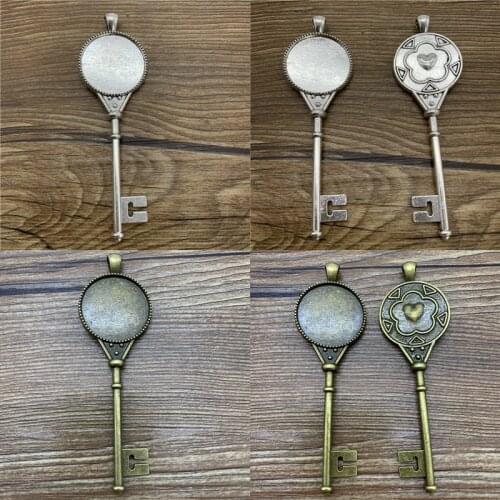 2pcs 25mm Glass Cabochon Key Shape Alloy Material Cameo Base Setting Jewelry Findings Pendant Bracelet Jewelry Making
