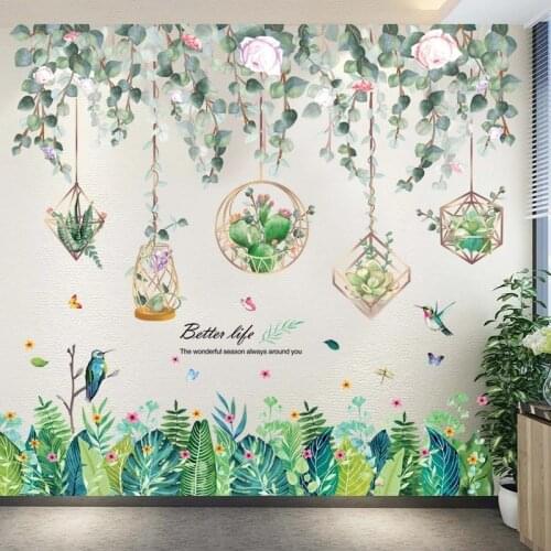 Tropic Grass Leaves Wall Stickers DIY Potted Plants Wall Decals for Living Room Kids Bedroom Kitchen Home Decoration