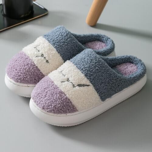 TZLDN lover Winter Warm Home Women Fur Slippers Cute I love you Indoor Cotton Ladies Slippers Soft Memory Foam Couples Shoes
