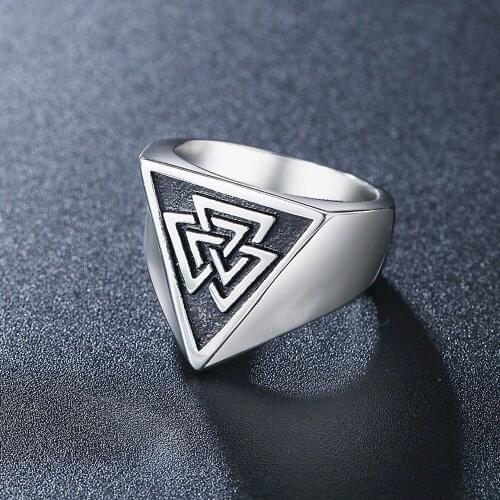 Vintage Triangle Viking Valknut Rings For Punk Nordic 316L Stainless Steel Simple Mens Ring Amulet Viking Accessories Jewelry