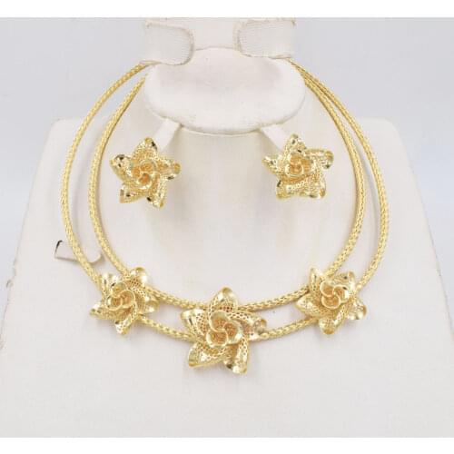 High Quality Ltaly 750 Gold color Jewelry Set For Women african beads jewlery fashion necklace set earring jewelry
