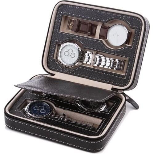 High Level 2/4 Grids Leather Watch Box Luxury Zipper Style For Travelling Storage Jewelry Watch Collector Cases Organizer Box