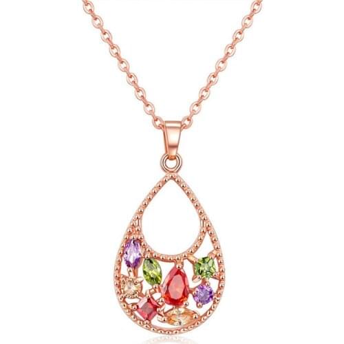 YJGS Luxury Water Drop Cubic Pendant Zirconia Necklaces Female Fashion Color Zircon Long Necklace Wedding Engagement Accessories