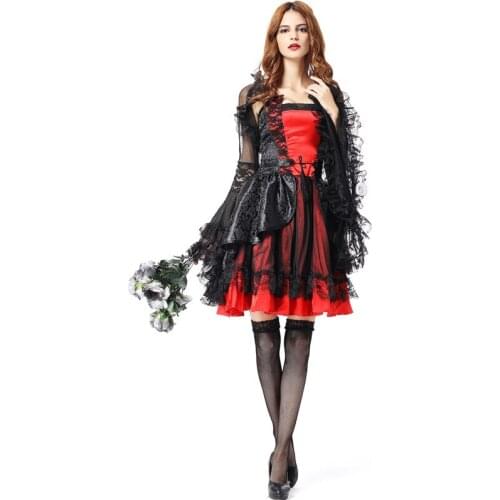Women Fantasia Vampire Queen Costume Adult Ladies Carnival Sexy Witch Performance Cosplay Facy Party Gown Vampire Uniform