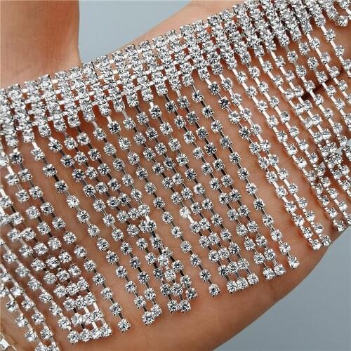 Rhinestone Crystal Chain Bling Diamante Lace Diamond Belt Trim Ribbon Necklace Applique Gem Sparkle Wedding Dress 6cm Width