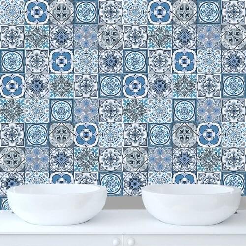 10/15/20/30cm Retro Pattern Tile Floor Stair Sticker Bathroom Kitchen Decoration Waterproof Wall Sticker Peel & Stick Wallpaper