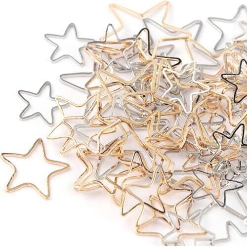 10-20PCS/lot 3Size Pentagram Shape Rhodium Rose Gold Metal Hollow Frame Blank Connector Charms Pendant DIY Jewelry Findings