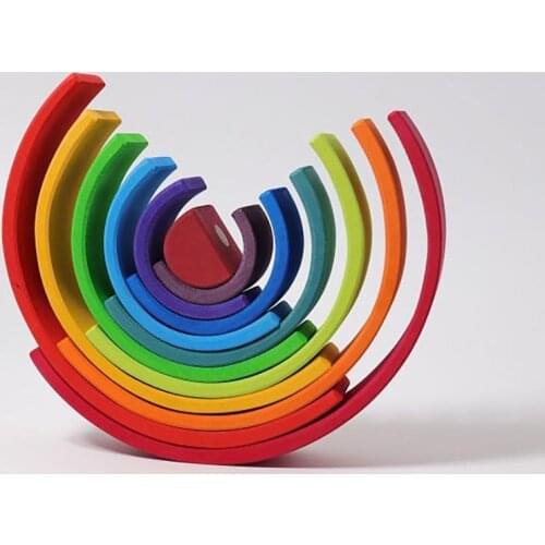 12 PCS Wooden Rainbow Blocks Stacker Large Stacking Game Nesting Puzzle Building Montessori Education Toys Kids Baby Toddlers