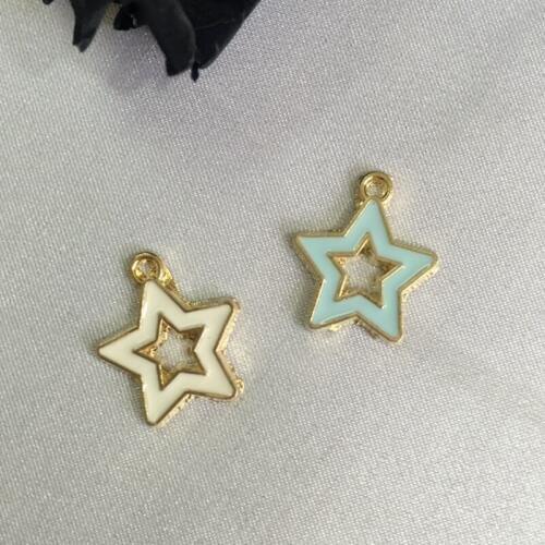 14*16MM 50Pcs White/ Blue Star Glazing KC Gold Pendants Alloy Charms Jewelry Pendants