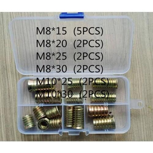 15Pcs/set M8 M10*15/20/25/30 Zinc Alloy Thread For Wood Insert Nut Flanged Hex Drive Head Furniture Nuts Assortment Kit