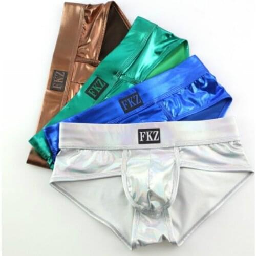 2019 New 2pc lot sexy hot leather mens boxer gold silver metallic shiny boxers men stage dance underwear gays leather boxers