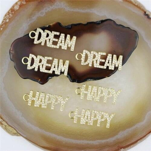 25*10mm 15pcs/lot New fashion cz pendant,DREAM/HAPPY shape cubic zircon charm,necklace/bracelet jewelry accessories