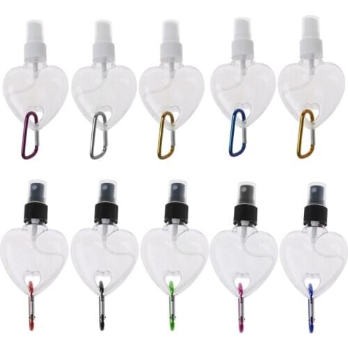 5Pcs 50ml Portable Heart Spray Bottle Mister Bottle Holder Keychain Carriers