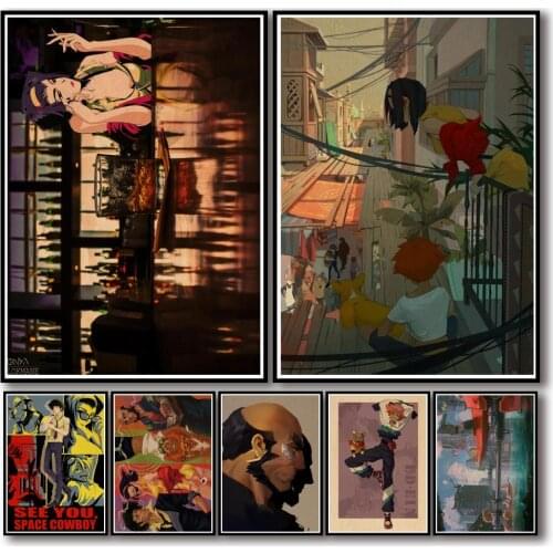50 Designs Anime Cowboy Bebop Kraftpaper Poster Artwork Fancy Wall Sticker for Coffee House Bar