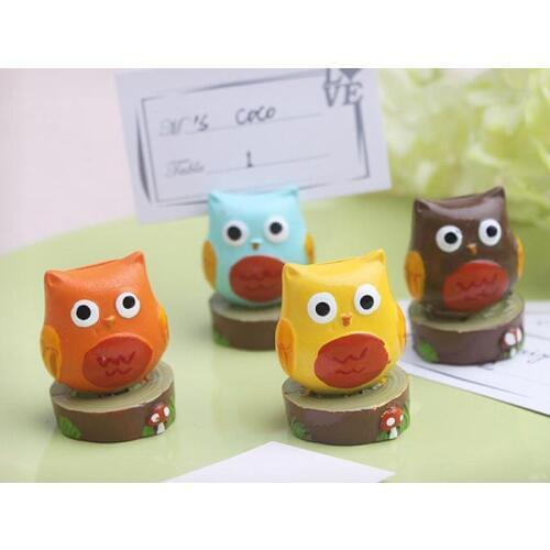 Free Shipping 12pcs/lot Resin Owl Place Card Holder Baby Birthday Gift/Photo Holder (Orange&Blue&Yellow&Brown Mix)