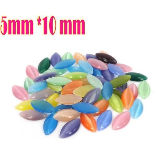 Free Shipping Mix Colour 1000 Pcs 5*10MM Cats Eye Cabochon Horse Eye Shape Glass Beads Accessories For Charm Jewelry DIY