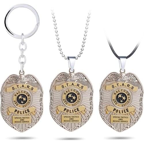 Raccoon City Police Badge Keychain Biological Hazard Pendant Necklace Umbrella Charm Keychains Necklaces Gifts Jewelry