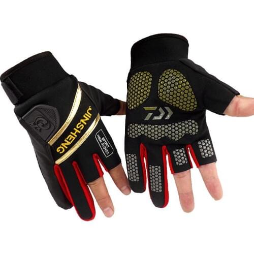 Daiwa 3 Fingerless Waterproof Leather Fishing Gloves Half Finger Gloves Breathable Fishing Hunting Riding Cycling Gloves