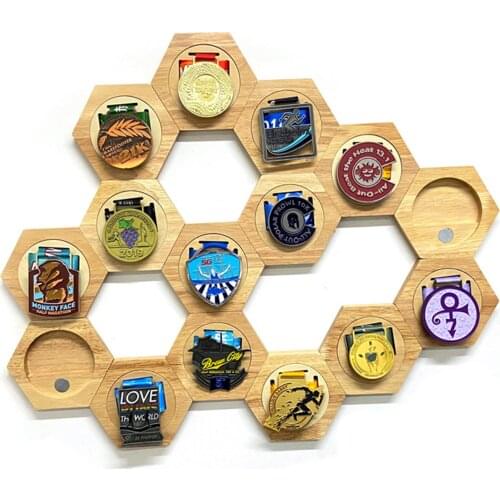 Wooden Collectibles Coins Easel Medal Badge Holder Card Display Show Stand Sticky Medal Display Stand Hexagonal Medal Organizer