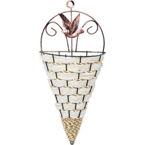 Home Natural Wicker Flower Basket Wall Hanging Green Plant Wall Conical Shape Hanging Planter Pot Holder Rattan Vase