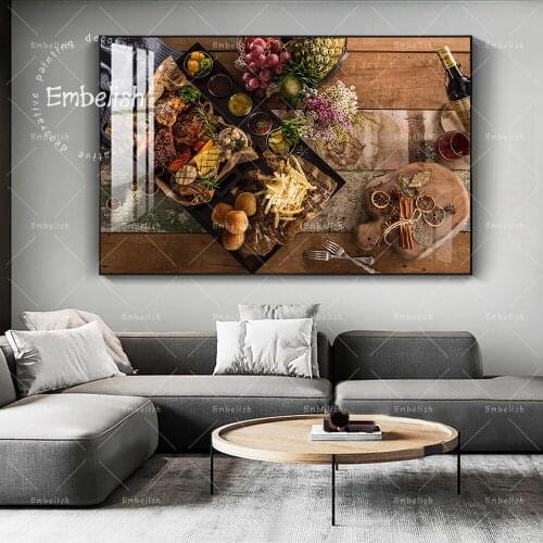 Food And Fruits On Plate Modern Artworks For Kitchen Home Decor Pictures Dinning Room Wall Posters HD Print Canvas Oil Painting