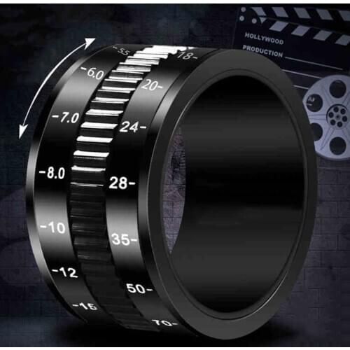 Photographer Black Camera Lens Rings For Men Separate Rotatable Decompression Trendy Men Party Domineering Single Digital Ring