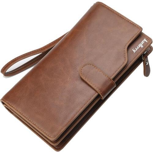 Retro Brown Long Mens Clutch bag Wallets Multifunction Business Card Holder Coin Purse Wrist strap Wallet for Male Clutch bags