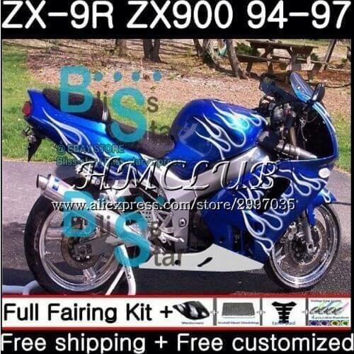 Body For KAWASAKI NINJA ZX900 ZX-9R 1994 1995 1996 1997 66HC.12 ZX 9 R 94 97 ZX 9R 900CC ZX9R 94 95 96 97 silvery flames Fairing
