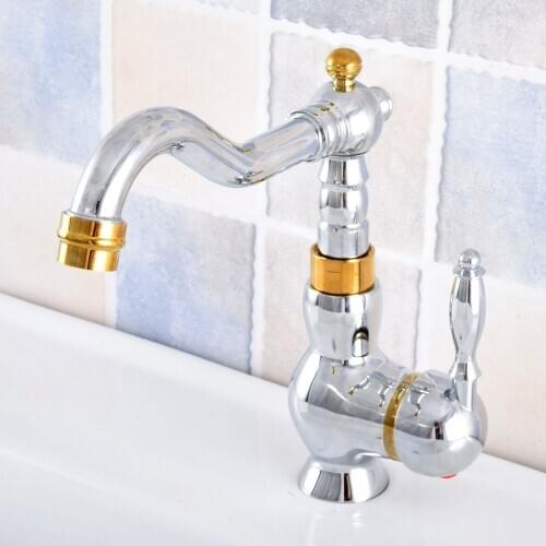 Kitchen Wet Bar Bathroom Vessel Sink Faucet Silver Polished Chrome Gold Color Brass Swivel Spout Mixer Tap Single Hole msf807