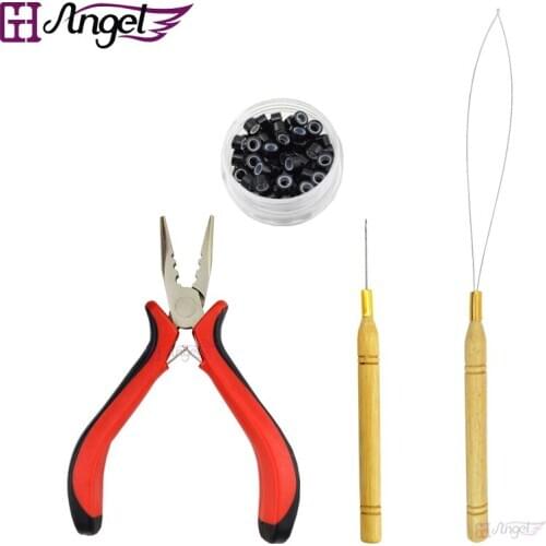 HOT! 1 bottle/100pcs Micro Links/Beads+2pcs Pulling Needle+1pc 3 holes plier Hair Extensions Tool kit