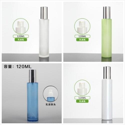 120ml frosted/green/blue/white glass bottle shiny silver lid for serum/lotion/emulsion/foundation/toner cosmetic packing