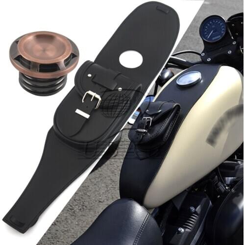 Motorcycle Fuel Tank Gas Cap & Premium Leather Panel Tool Bag Fits For Harley Sportster XL883 1200 Motorbike Accessoires