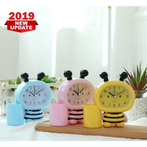 Cartoon Pen Holder Childrens Alarm Clock Cute Little Bee Fashion Student Bedroom Bedside Table Clock