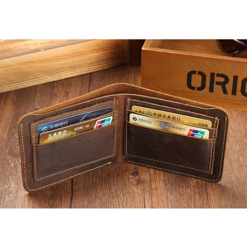 Crazy Horse Leather Wallet Mens short first layer of leather wallet handmade retro top quality mens wallet leather card holder