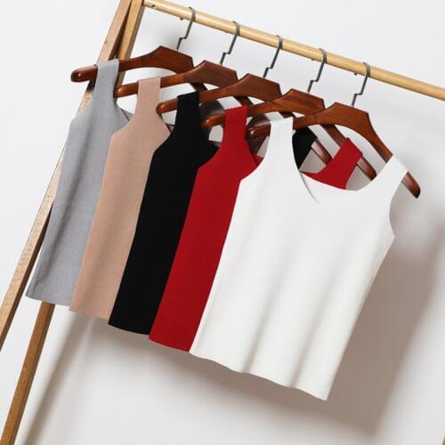Queechalle New 2020 Solid Color Knitted Tops Women Sexy V neck Sleeveless Casual Tank Top Female Basic Crop tops Black Red Gray