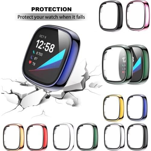 New High Quality PC Protective Case Cover For Fitbit Versa 3 / Sense Watch Case Shell Full Screen Protector Tempered Glass Film