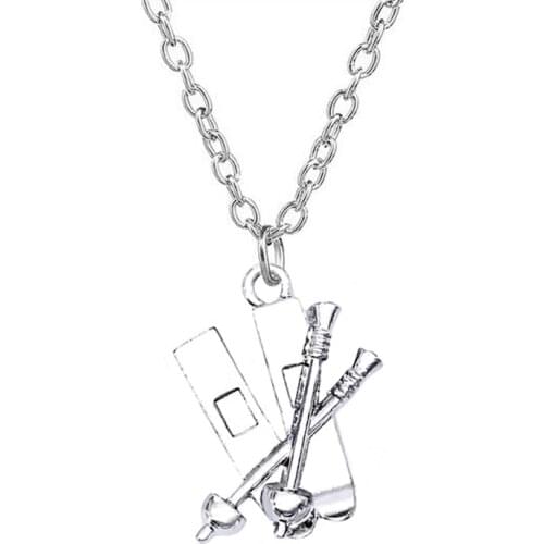 Alloy Skis & Snowboard Sled Necklace Winter Theme Snowflake Snowboard Pendant Link Chain Jewelry For Christmas Gift