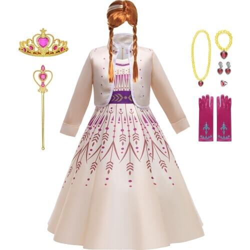 Anna Dress for Girls Cosplay Snow Queen 2 Princess Costume Children Birthday Party Dresses Kids Fancy Halloween Carnival Clothes