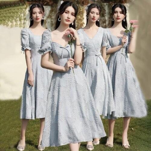 Bridesmaids Dresses Vintage V-Neck Jersey Embroidery Knee-Length A-Line Luxury Champagne Women Elegant Wedding Party Gown E654