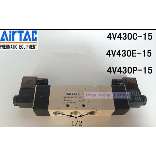 1Pc 4V430E-15 DC12V , DC24V , AC110V , AC220V 5 Ports 3 Position Dual Solenoid Pneumatic Air Valve 1/2" BSPT Brand New