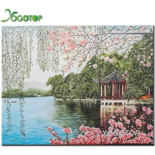 Full,Diamond Embroidery lake,Diamond Painting sakura,Cross Stitch,handmade Diamond Mosaic,Crafts,Christmas decor YY1714