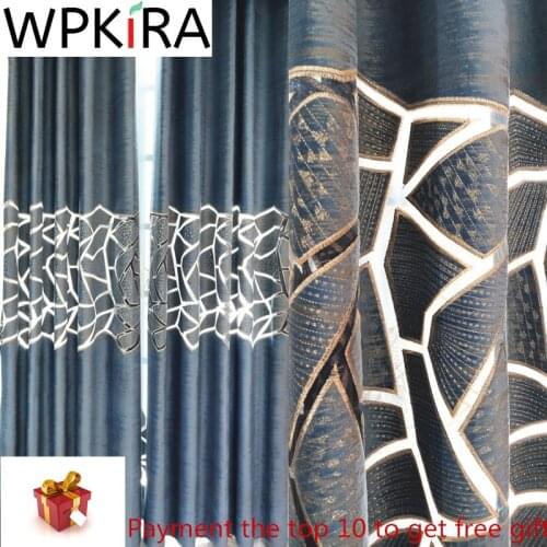Nordic Grey Geometric Blackout Curtains For Living Room Bedroom Modern Luxurious Blue Sheer Curtains Window Drape Tulle ZH458H