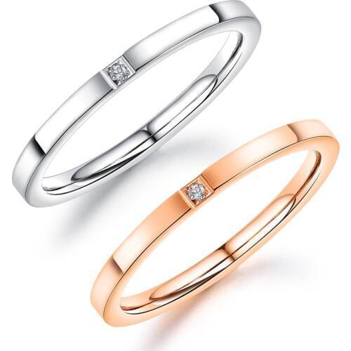 Simple Small CZ Thin Ring For Women Rose Gold Color Trendy Stainless Steel Party Finger Jewelry Gift size 4-9 DropShipping