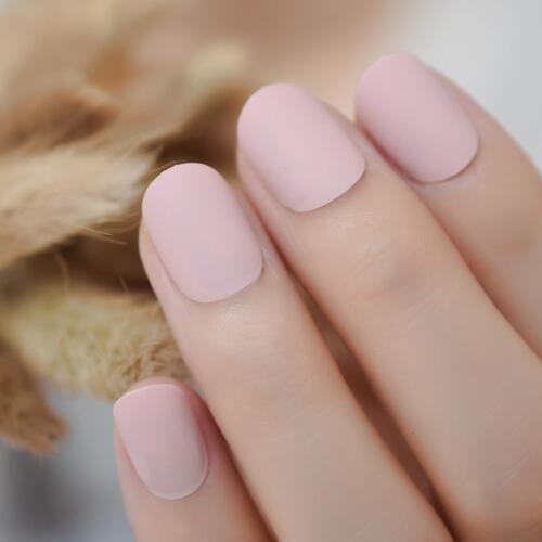 Pink Nude False Nails Matte Round Japanese Finger Nails Short Acrylic Nail Wholesale with Adhesive 24Ct